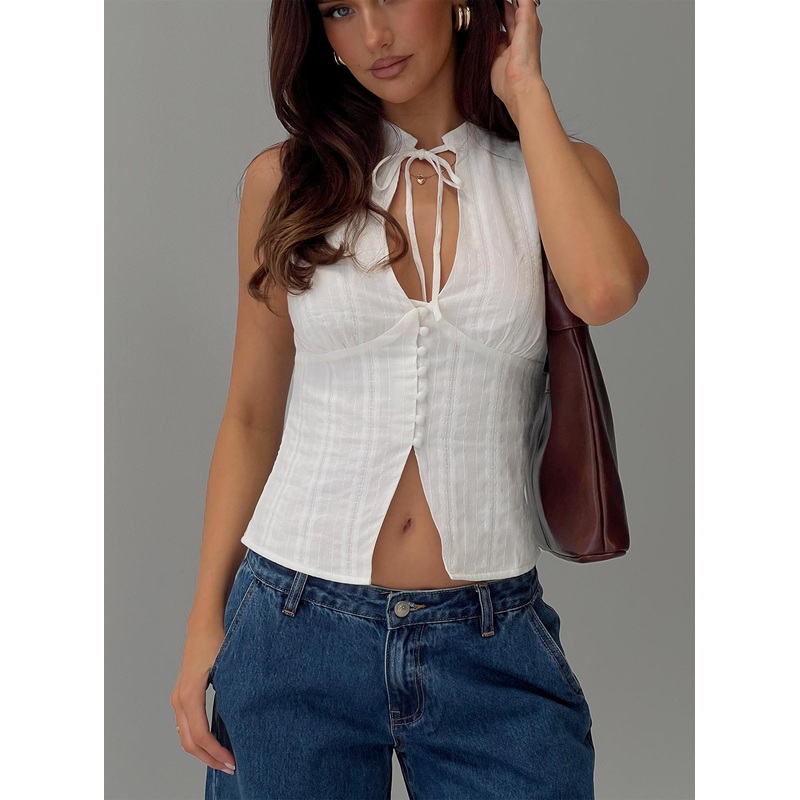 Tempting Tie Detail Top White