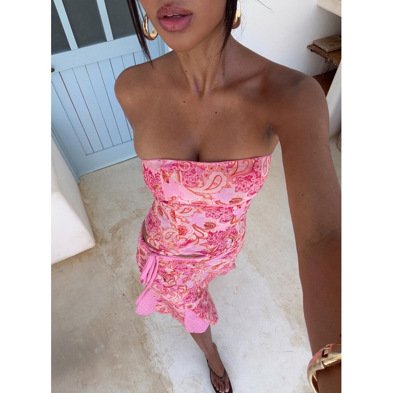 Tipsy Strapless Top Pink Paisley