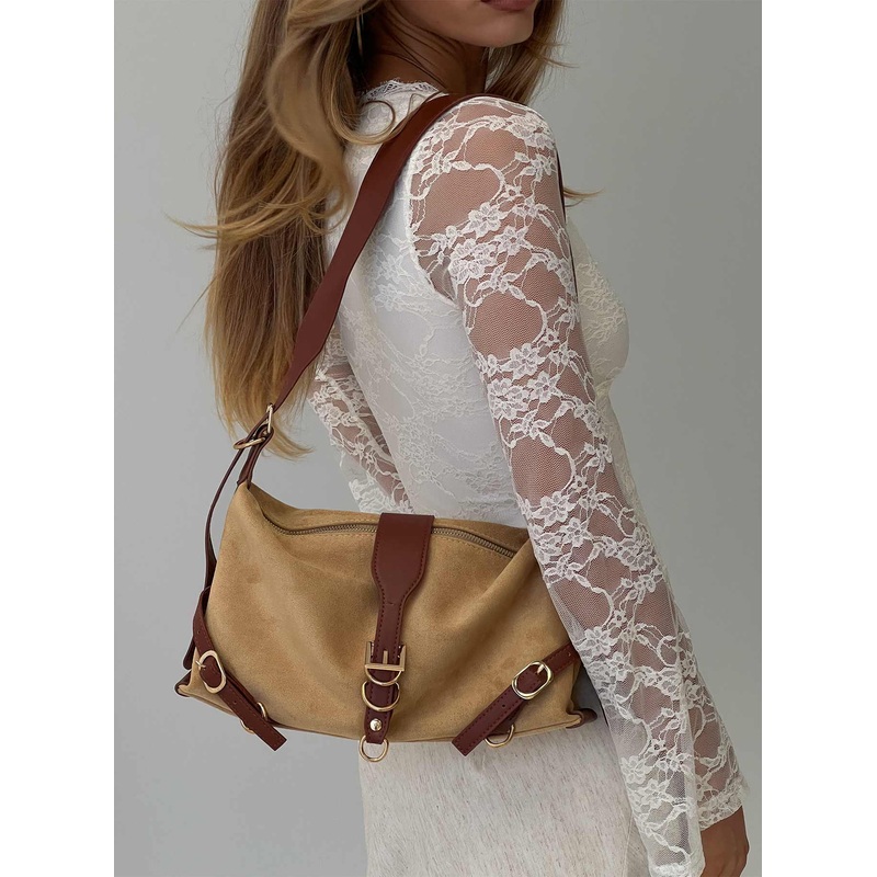 Anatolius Faux Suede Shoulder Bag Brown