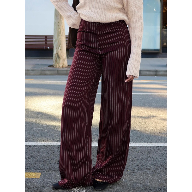 Lorenne Mid Rise Pant Burgundy Pinstripe