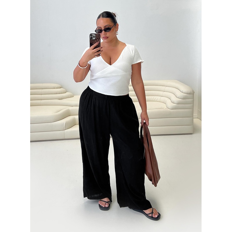 Louis Linen Blend Pants Black Curve