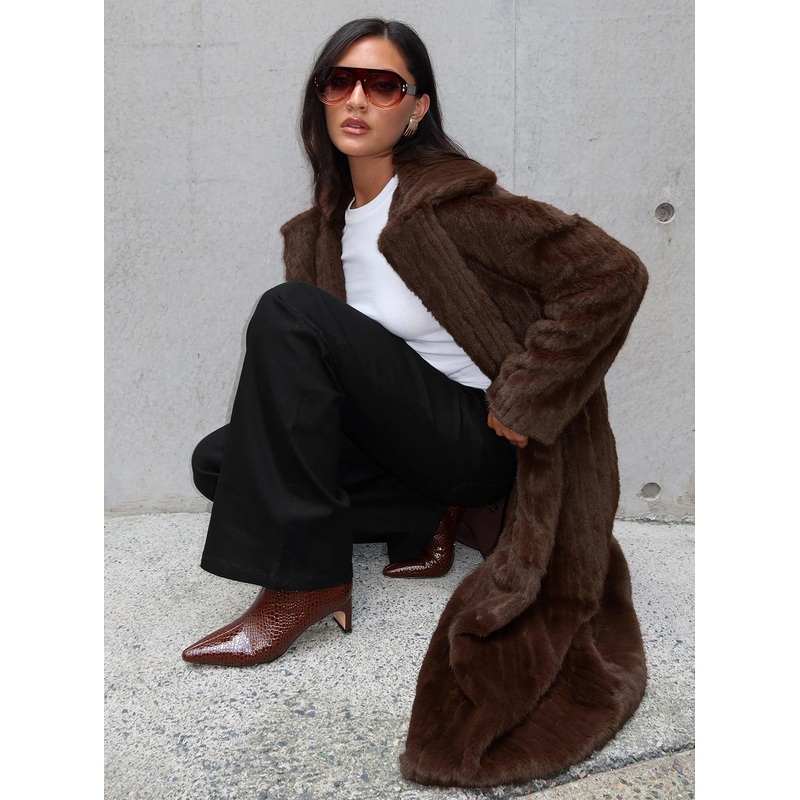 Moss Faux Fur Coat Chocolate