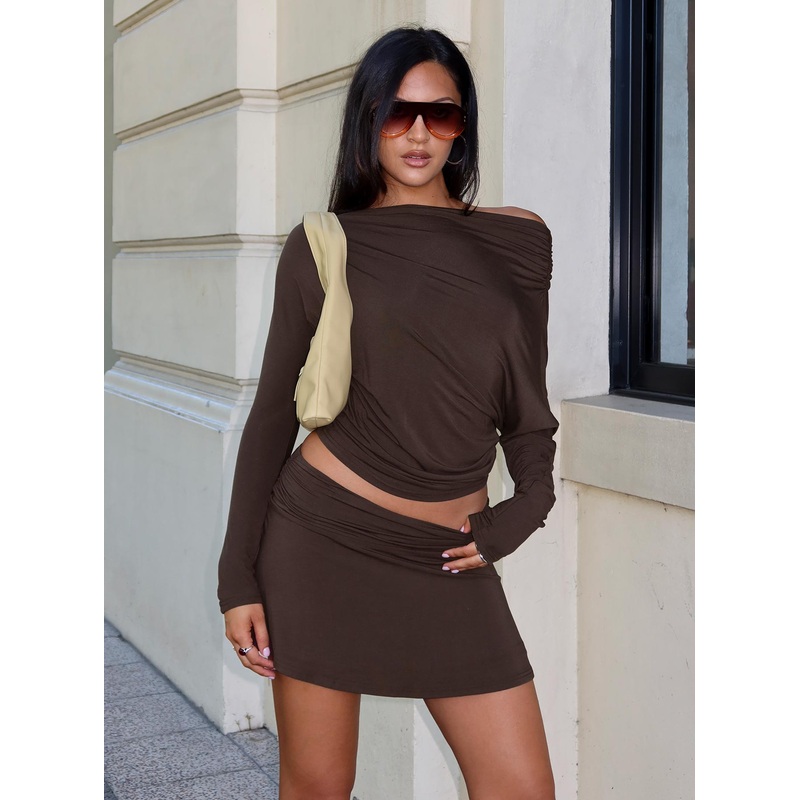Party Hour Off Shoulder Set Chocolate