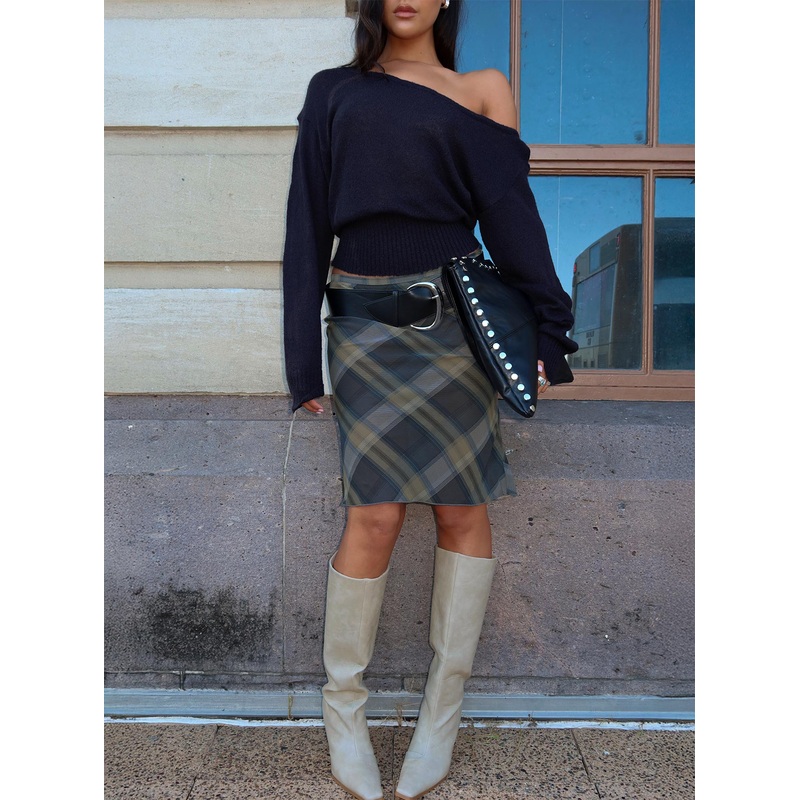 Shoreline Midi Skirt Blue Check
