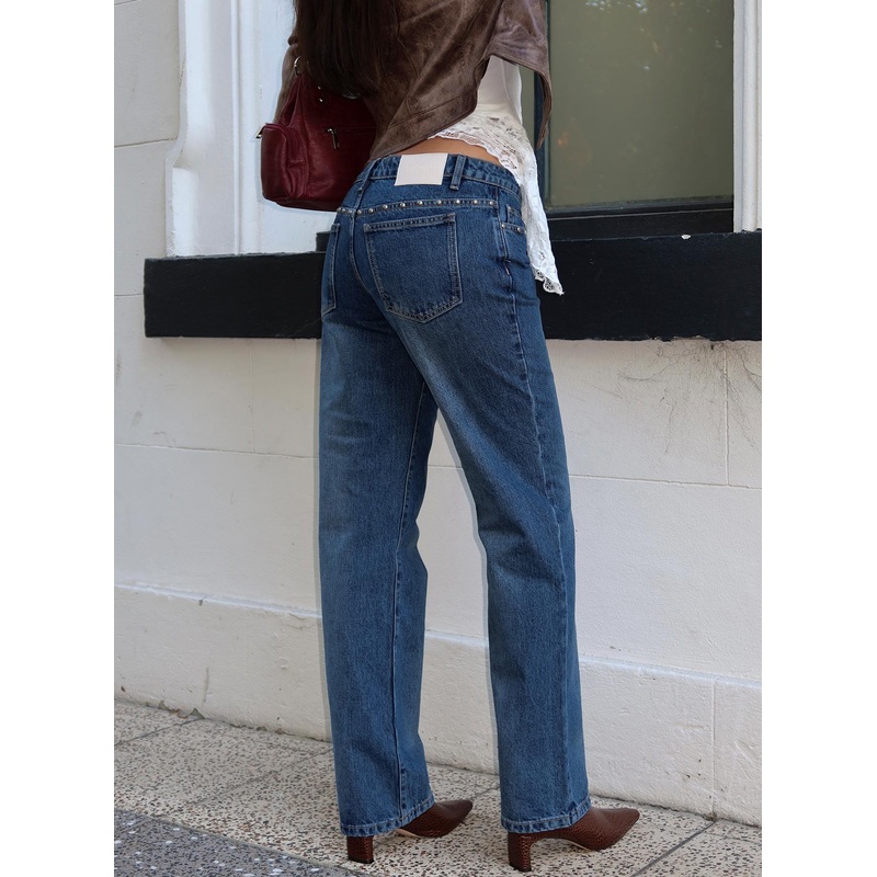 So Dazzling Studded Low Rise Jeans Dark Wash