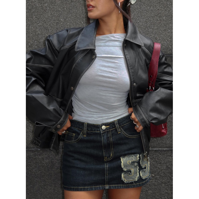 Standout Patch Detail Denim Skort Blue