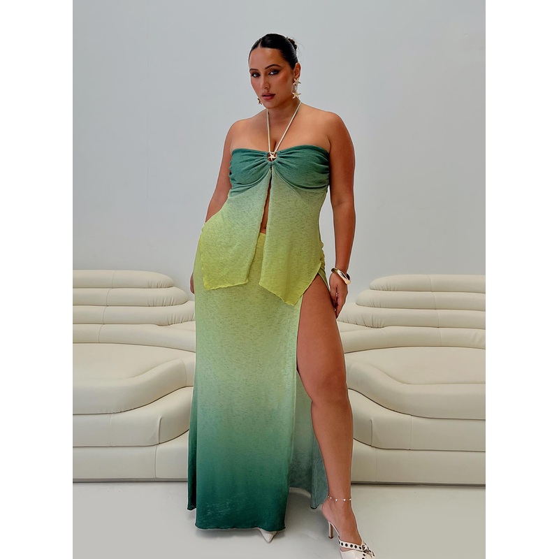 Star Girl Maxi Skirt Green Ombre Curve