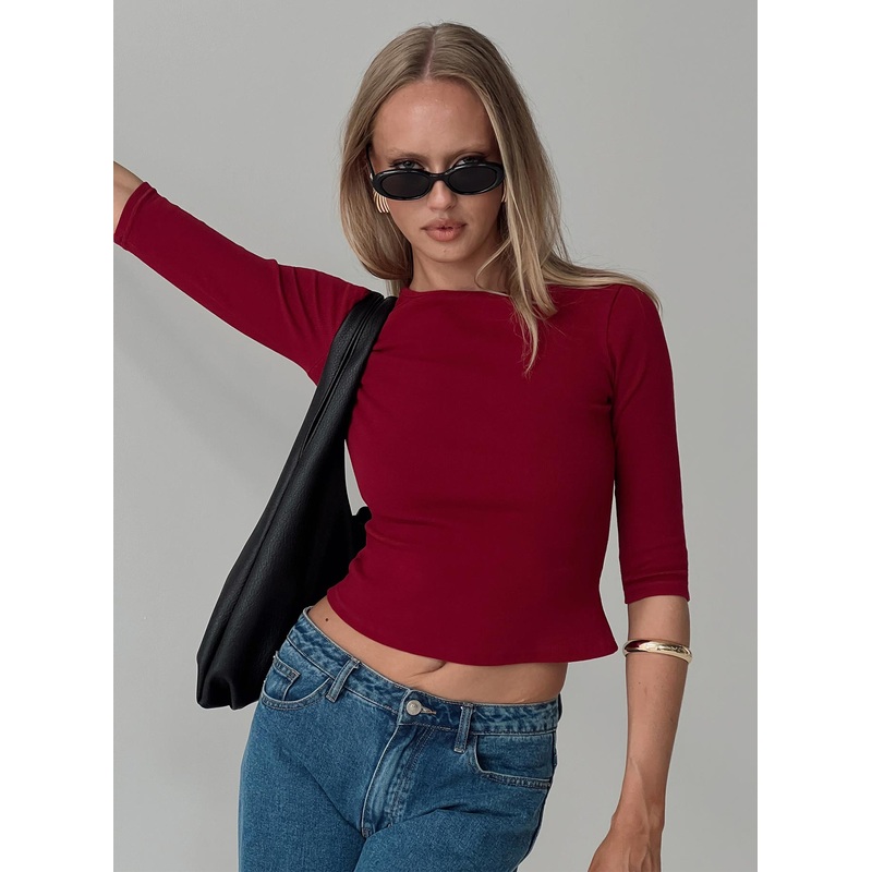 Elaia 3/4 Sleeve Top Red