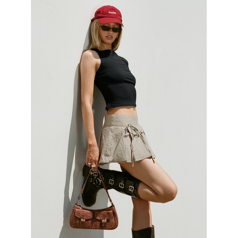 Hariette Pleat Mini Skirt Brown Plaid