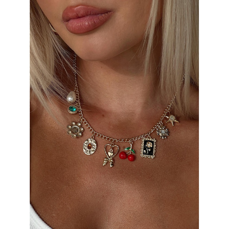 Cherry Dreams Charm Necklace Gold