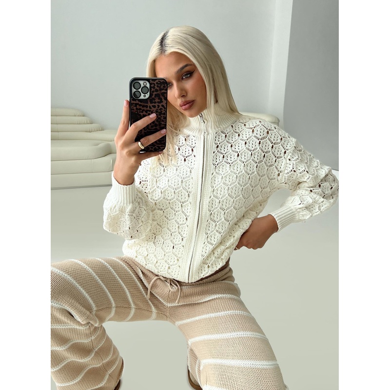 Sirena Zip Through Knit Sweater Cream