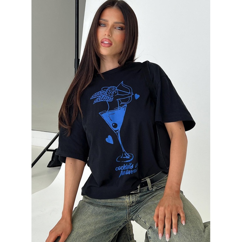 Cocktail Hour Oversized Tee Black