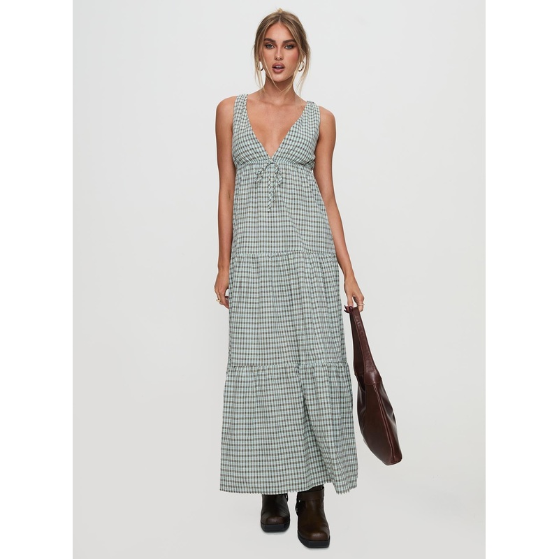 Dipsie Maxi Dress Blue / Brown Check