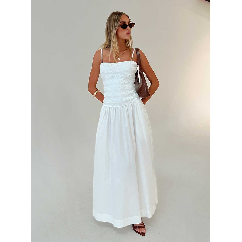 Sweetgum Shirred Maxi Dress White