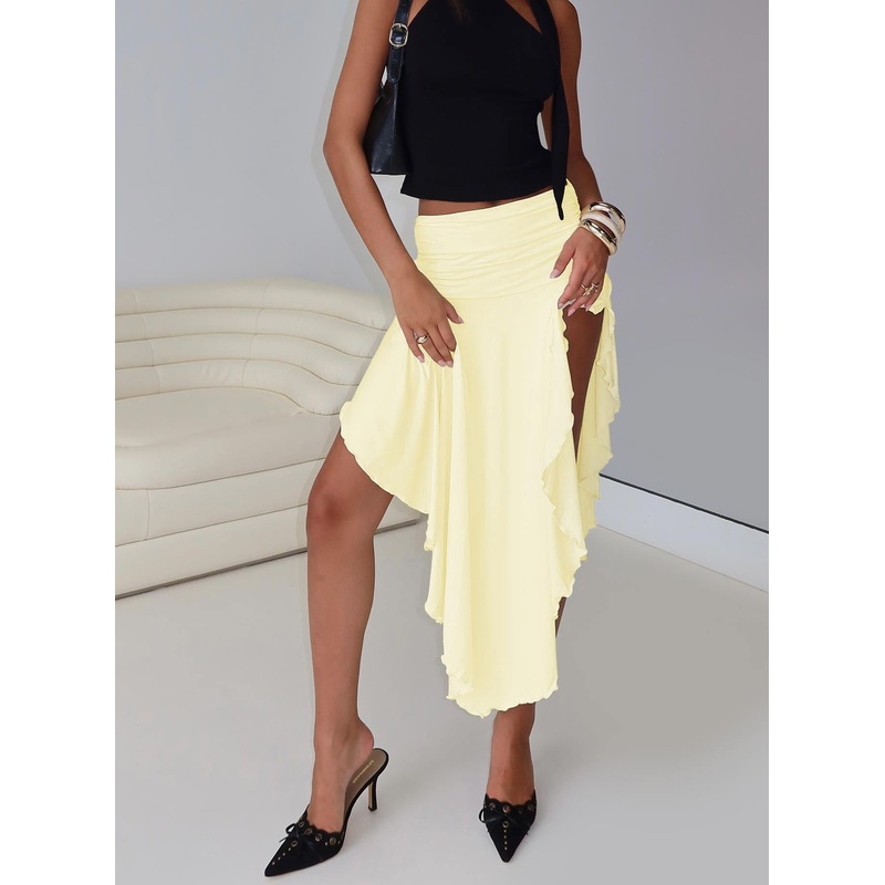 Symphonia Asymmetrical Midi Skirt Butter Yellow