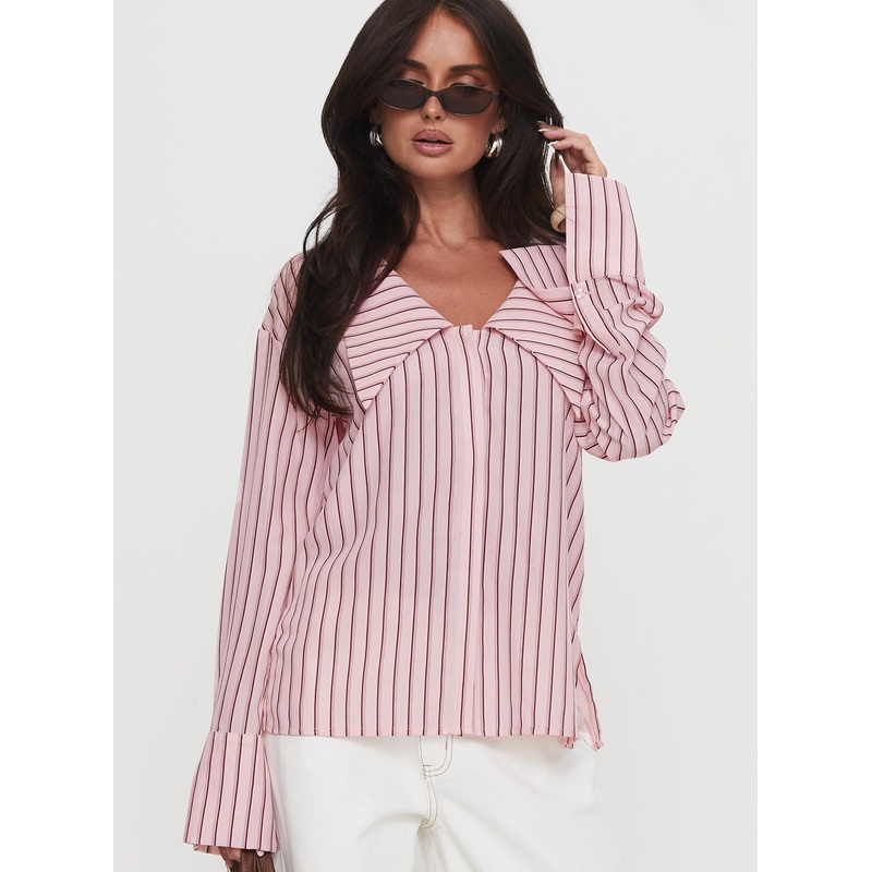 Calistoga Deep Collar Shirt Pink Stripe