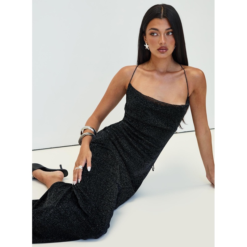 Cutting Edge Maxi Dress Black Glitter