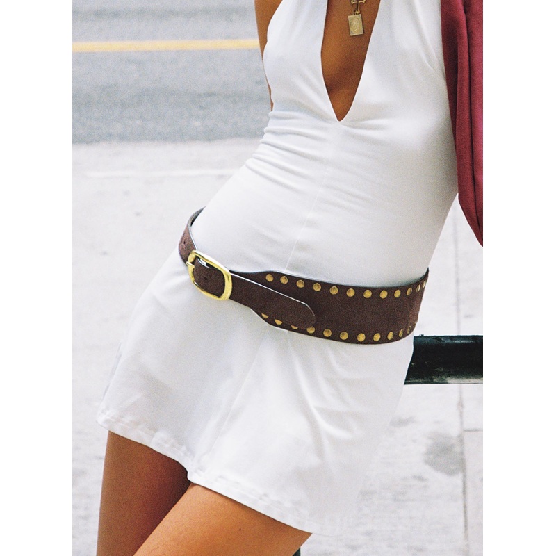 Spheres Stud Belt Dark Brown