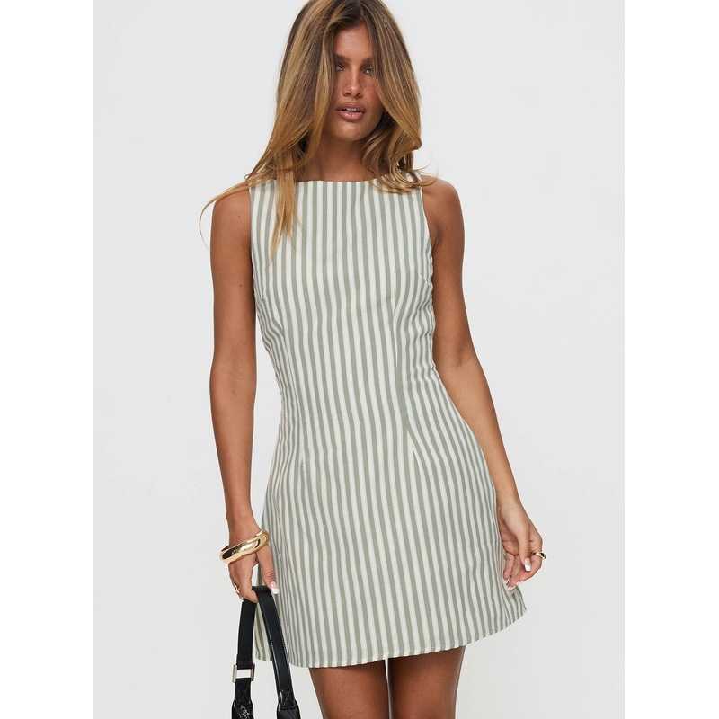 Alfalfa Shift Mini Dress Green Stripe