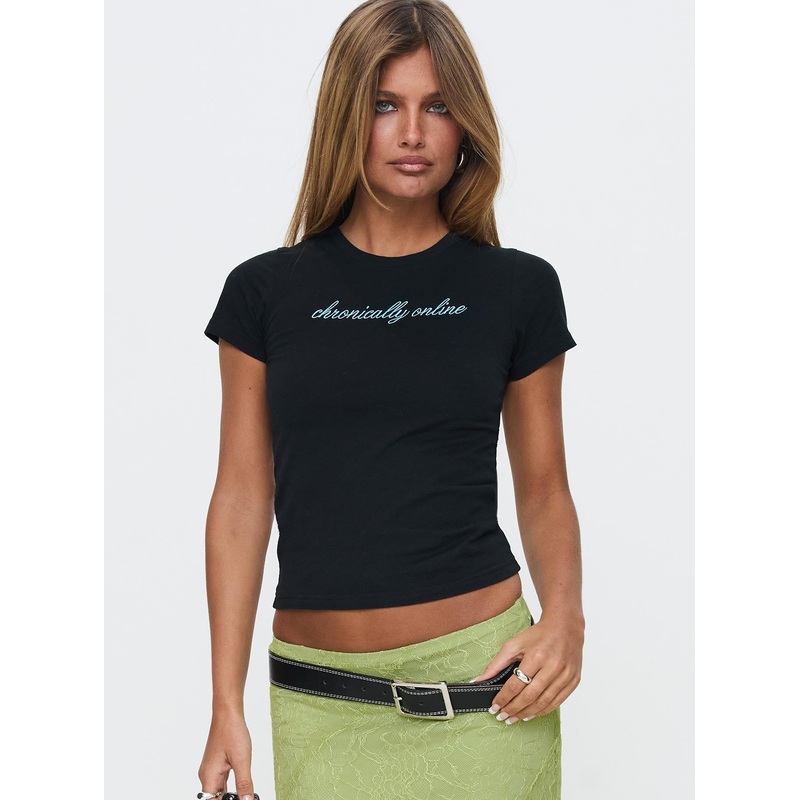 Chronically Online Graphic Top Black