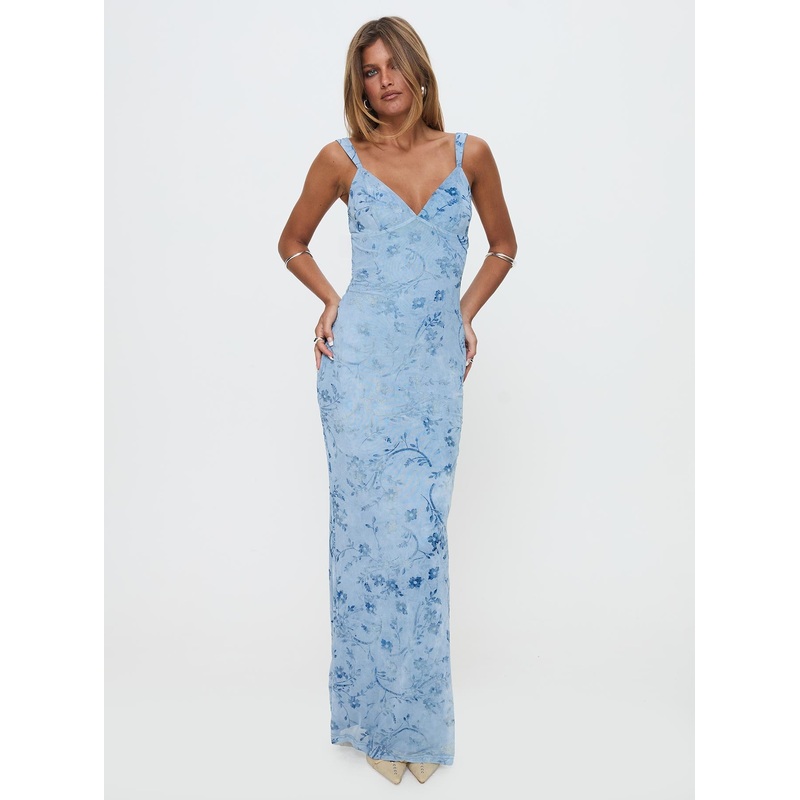 Courtyards Maxi Dress Blue Burnout