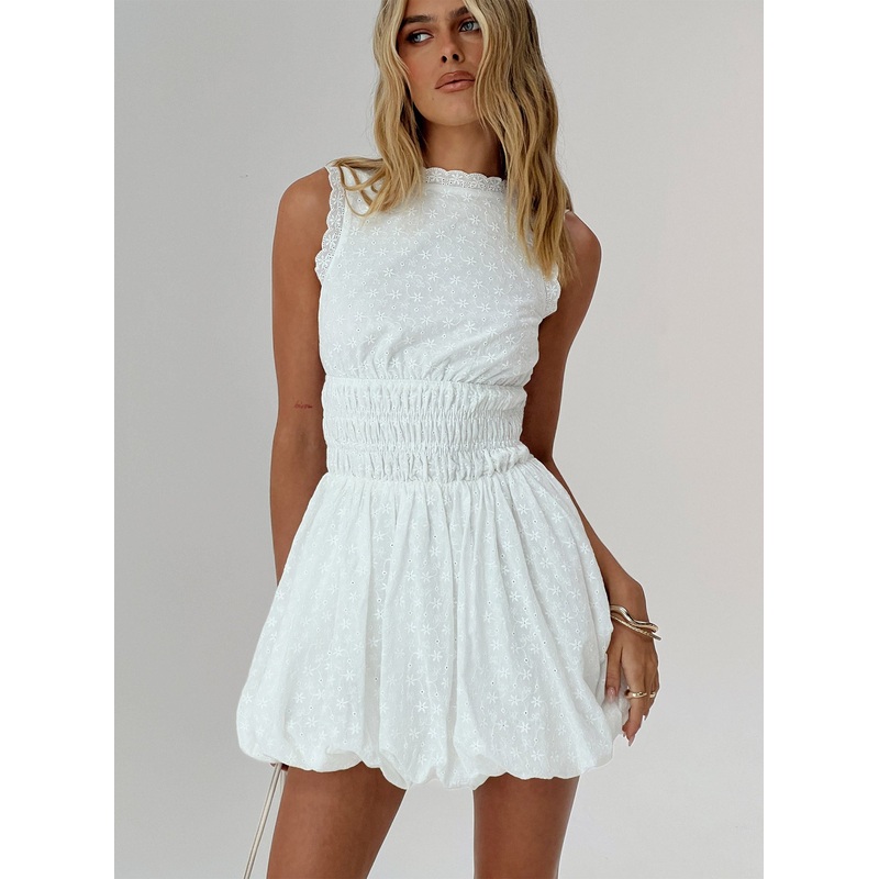 Vittoria Bubble Hem Mini Dress White