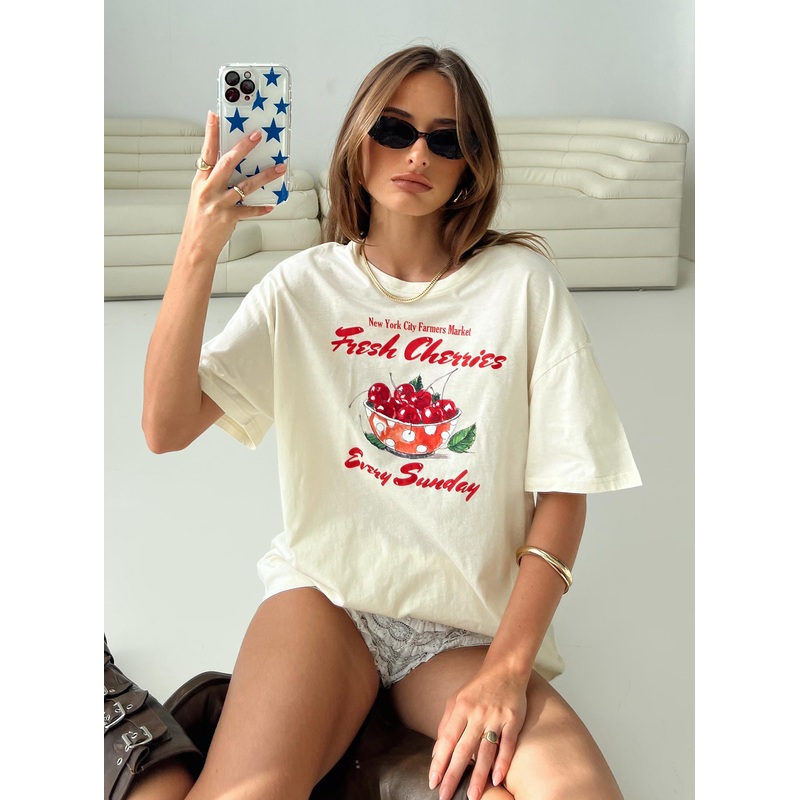 Fresh Cherries Oversized Tee Yellow