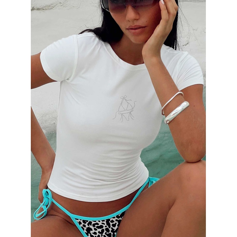 Summer Blues Graphic Top White