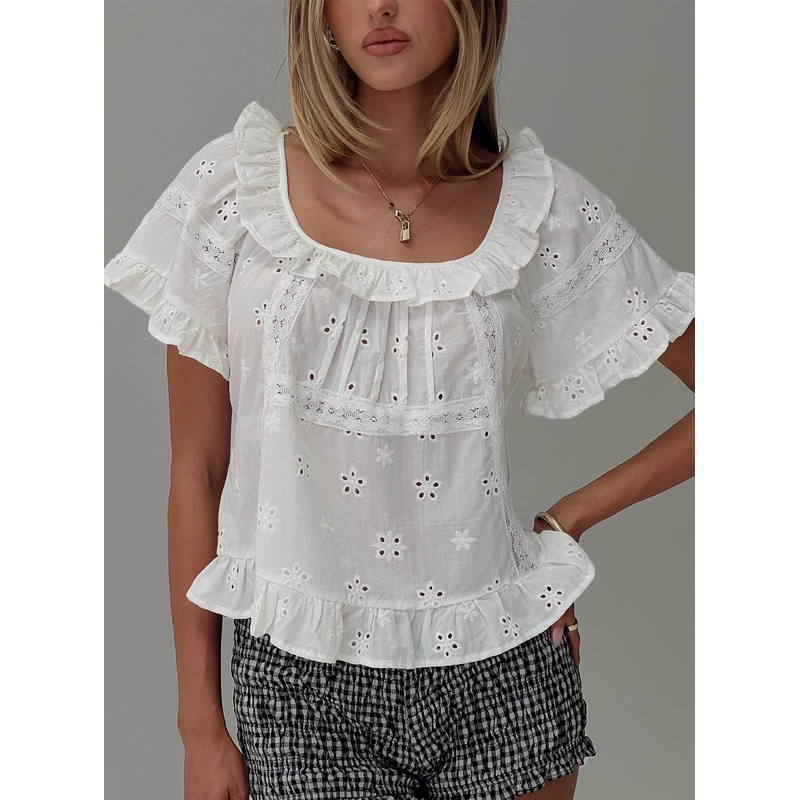 Teigen Broiderie Top White