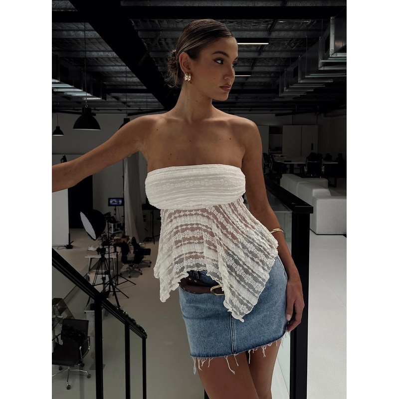 You Were Right Strapless Textured Top Cream