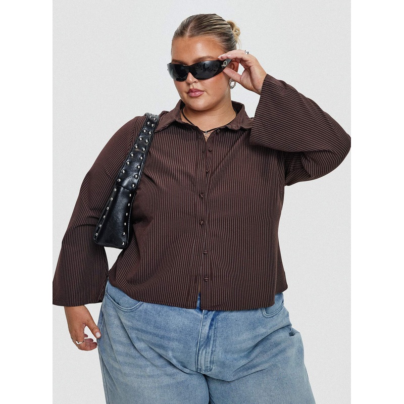 Anni Pinstripe Shirt Brown Curve