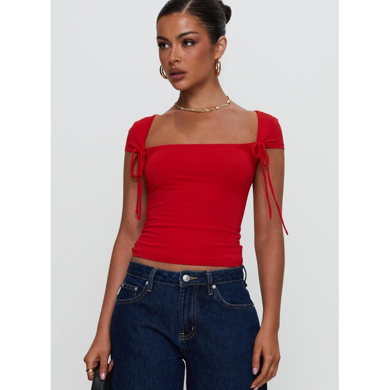 Daena Tie Detail Top Red
