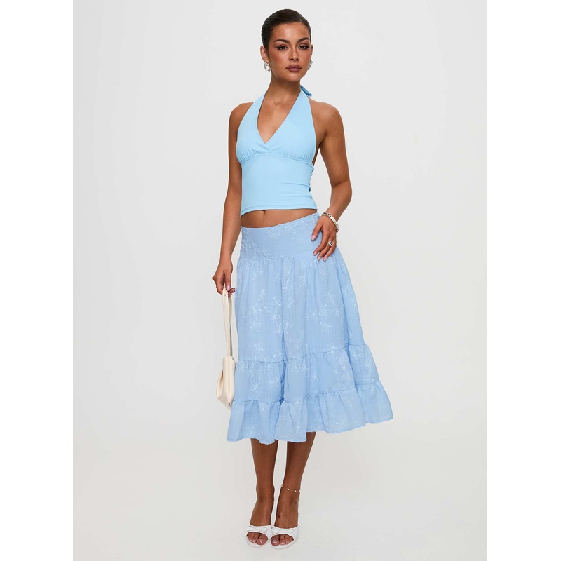 Evelyne Embroidered Midi Skirt Baby Blue