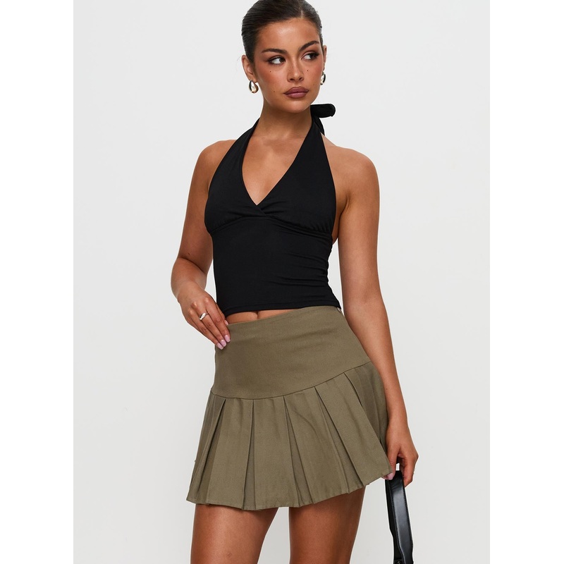 Feodora Pleat Mini Skirt Khaki