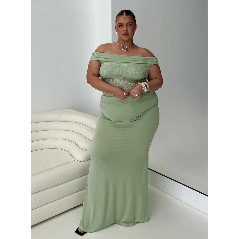 Gwendolen Off The Shoulder Maxi Dress Green Curve