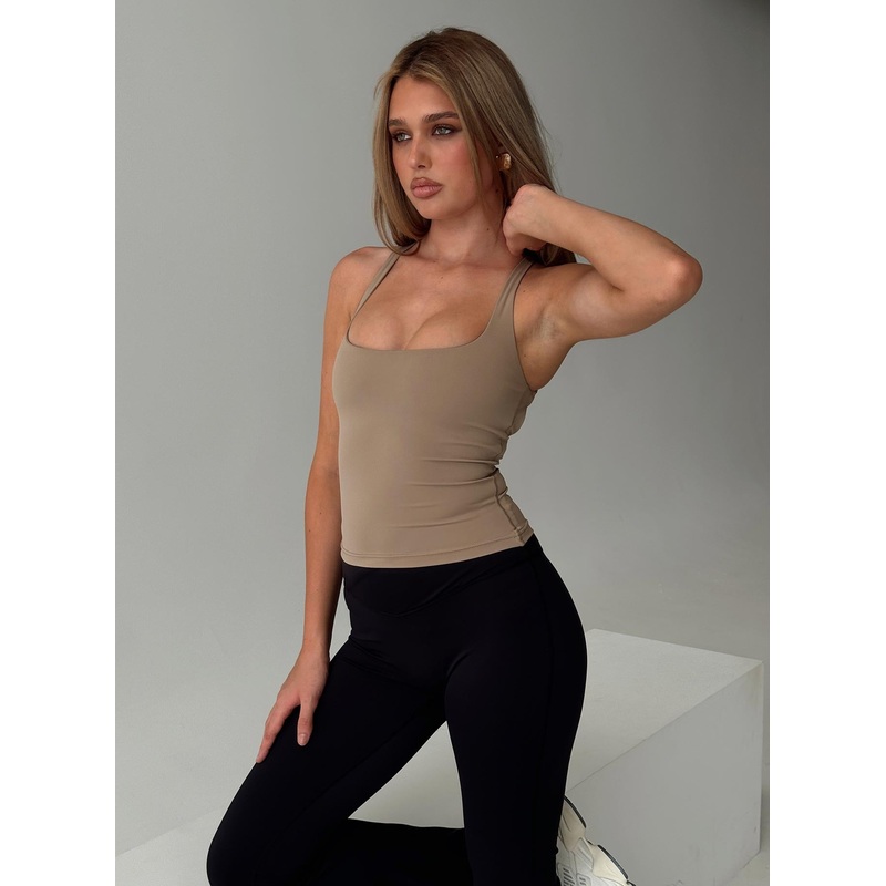 Layup Active Longline Cross Back Top Taupe