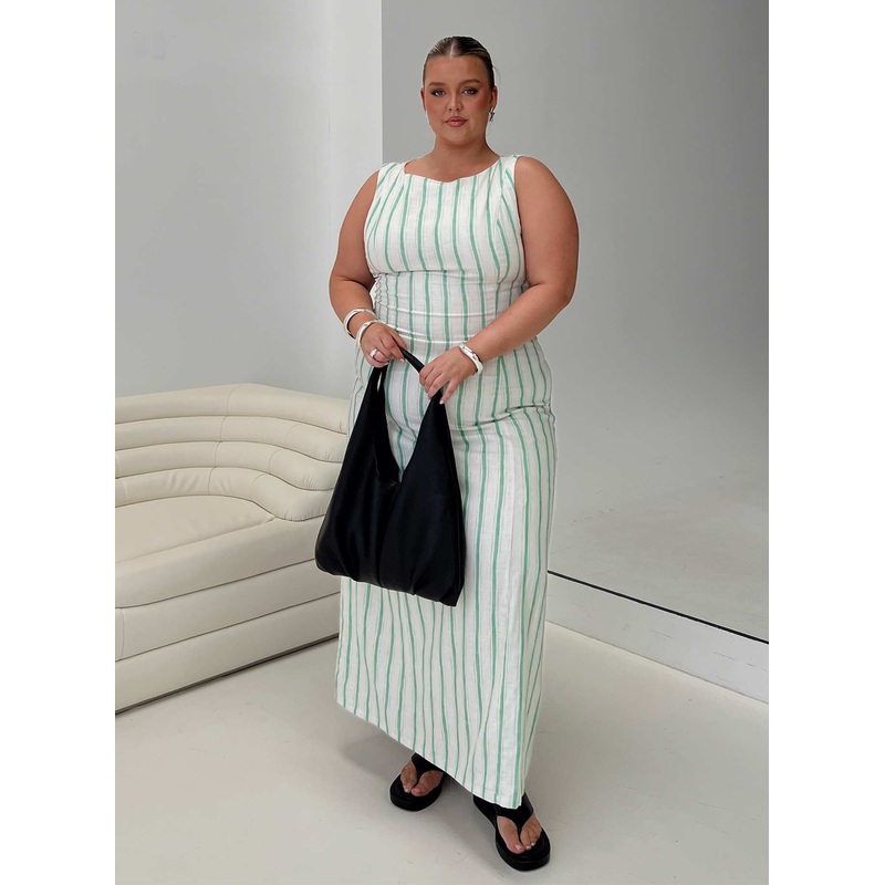 Lewisa Maxi Dress Green Stripe Curve