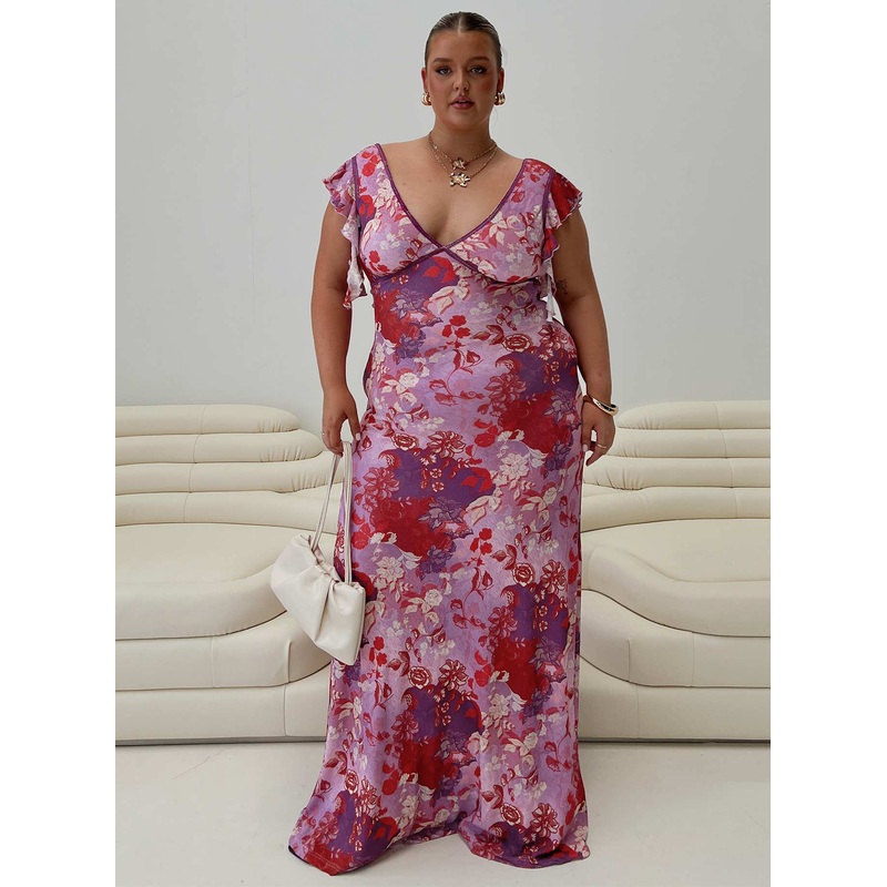 Soleila Maxi Dress Purple Multi Curve