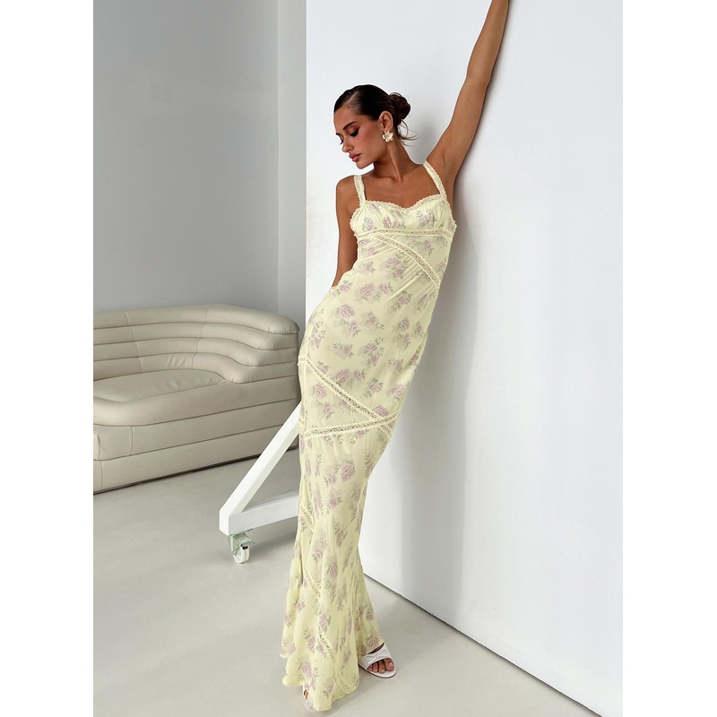Gardens Of Babylon Lace Maxi Dress Lemon Floral