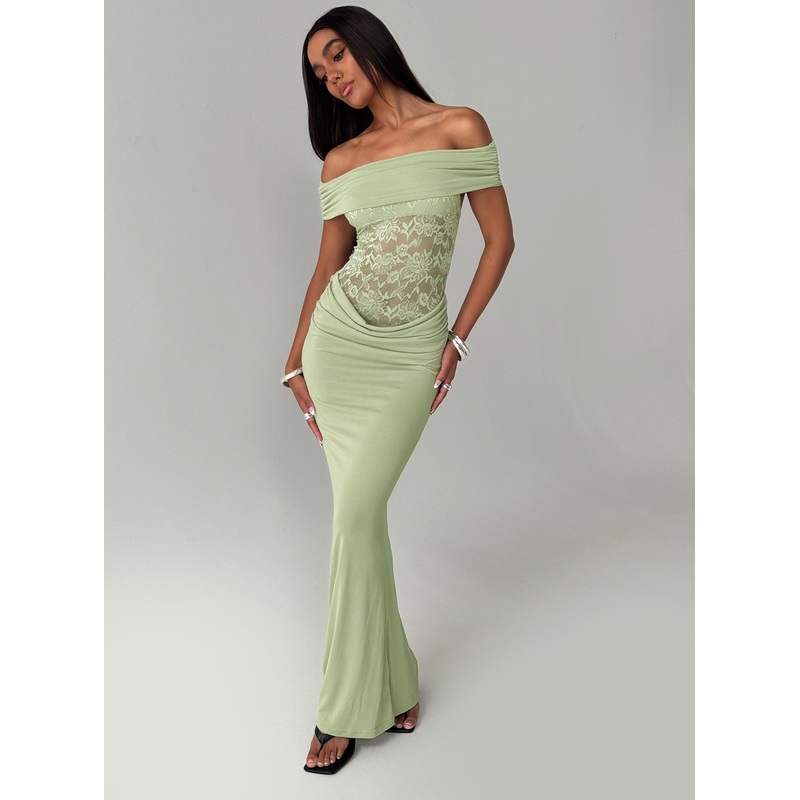 Gwendolen Off The Shoulder Maxi Dress Green