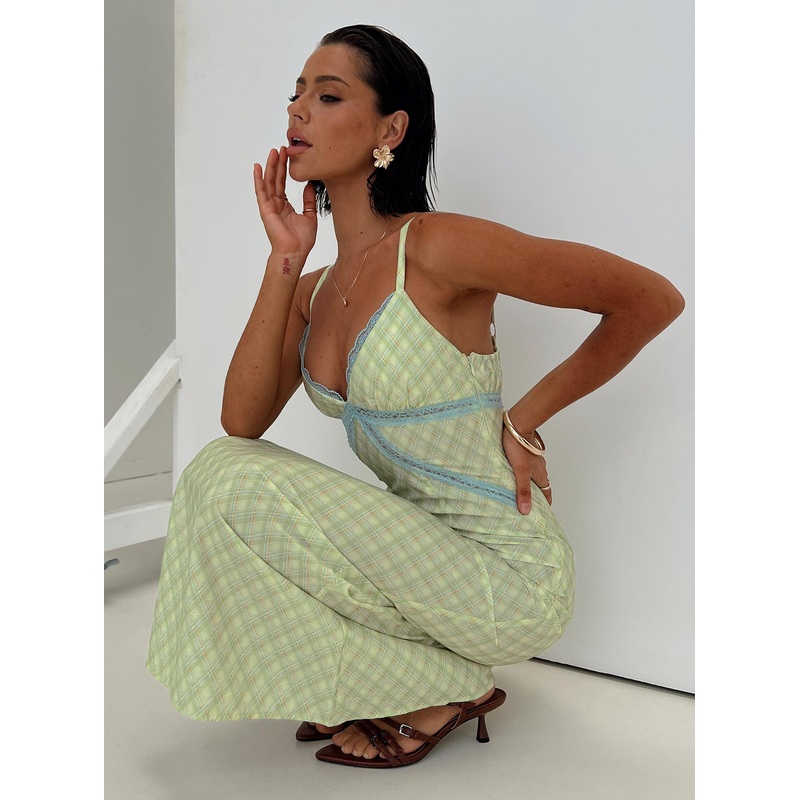 Leabella Maxi Dress Green Check