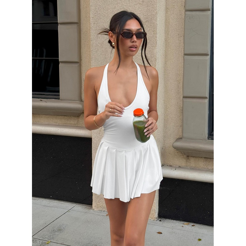 Spirit Pleat Tennis Romper White