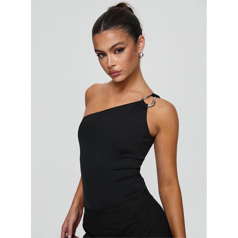 Talija One Shoulder Bodysuit Black Tall