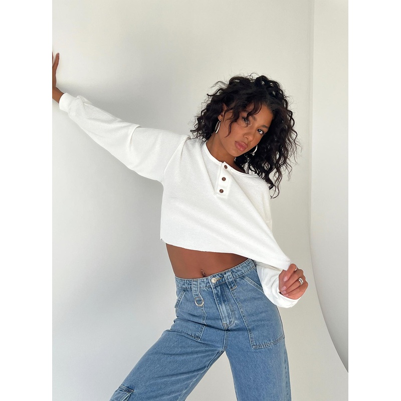 Mia Cropped Henley White