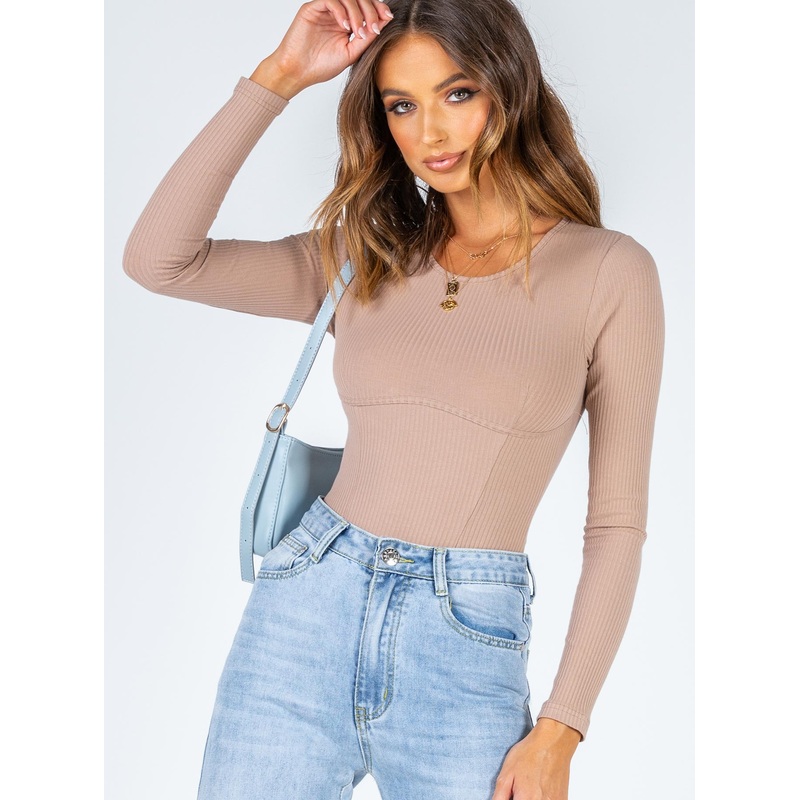 Moving Mountains Long Sleeve Bodysuit Brown
