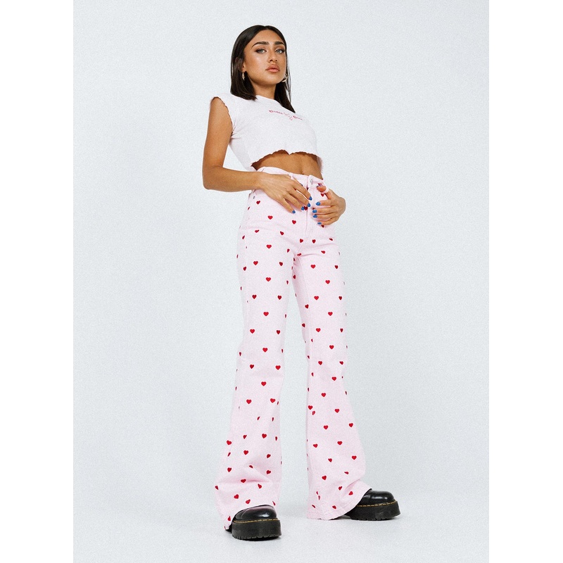 Abrand Double Oh Flare Jeans Pink Heart