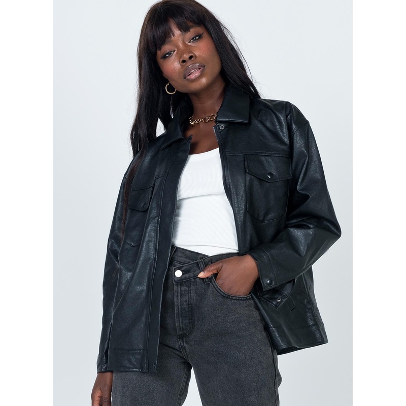 Callie Faux Leather Jacket Black