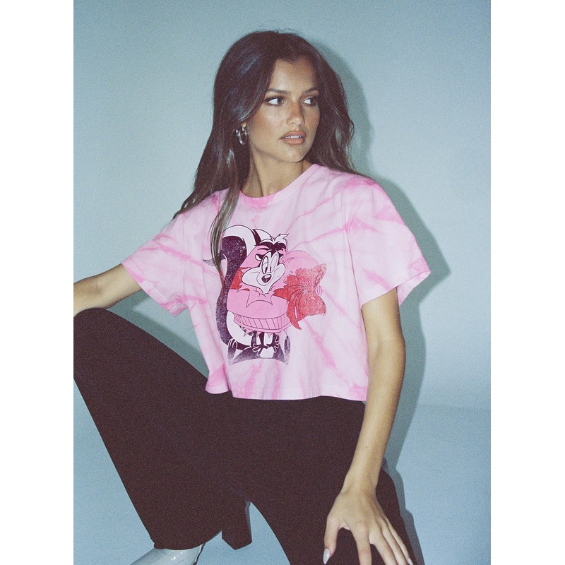 Looney Tunes Pepe Chocolate Tie Dye Tee Pink