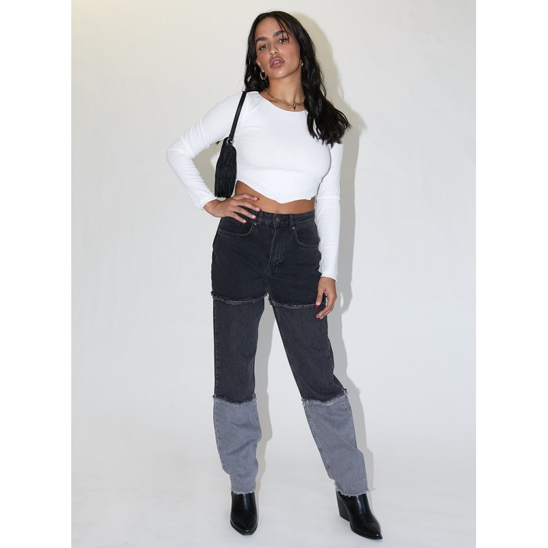 The Ragged Priest 3 Panel Ombre Black Mom Jean w/fray Seams