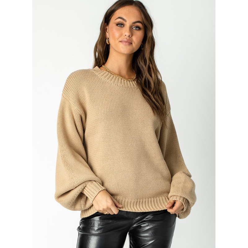 Harmony Balloon Sleeve Knit Sweater Dark Brown
